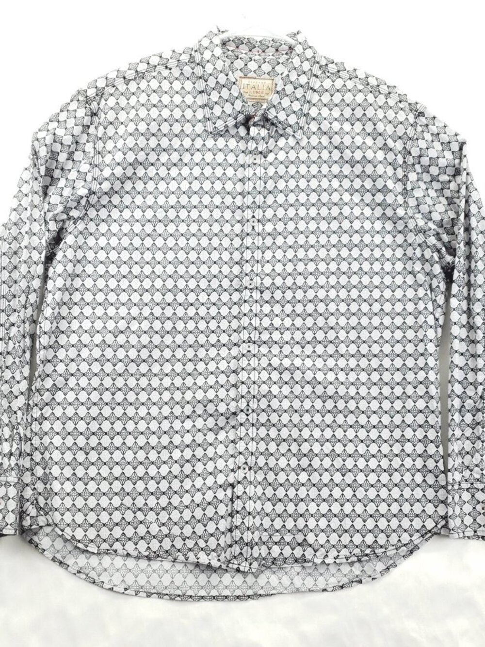 Vintage Italia c. 1958 Shirt Men 2XL Black White Geometric Long Sleeve Button-Up